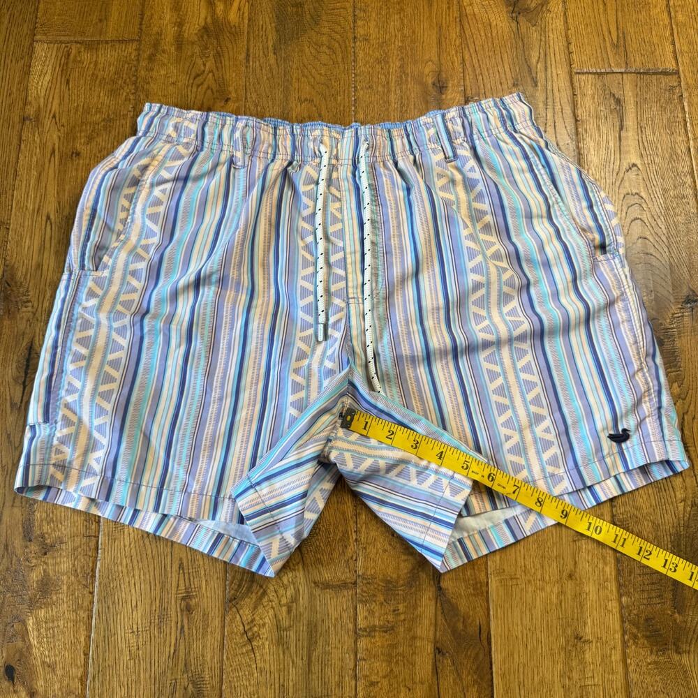 Southern Marsh Swim Trunks Mens M Striped Blue Beige Navy Mesh Lined Pockets - Picture 5 of 7